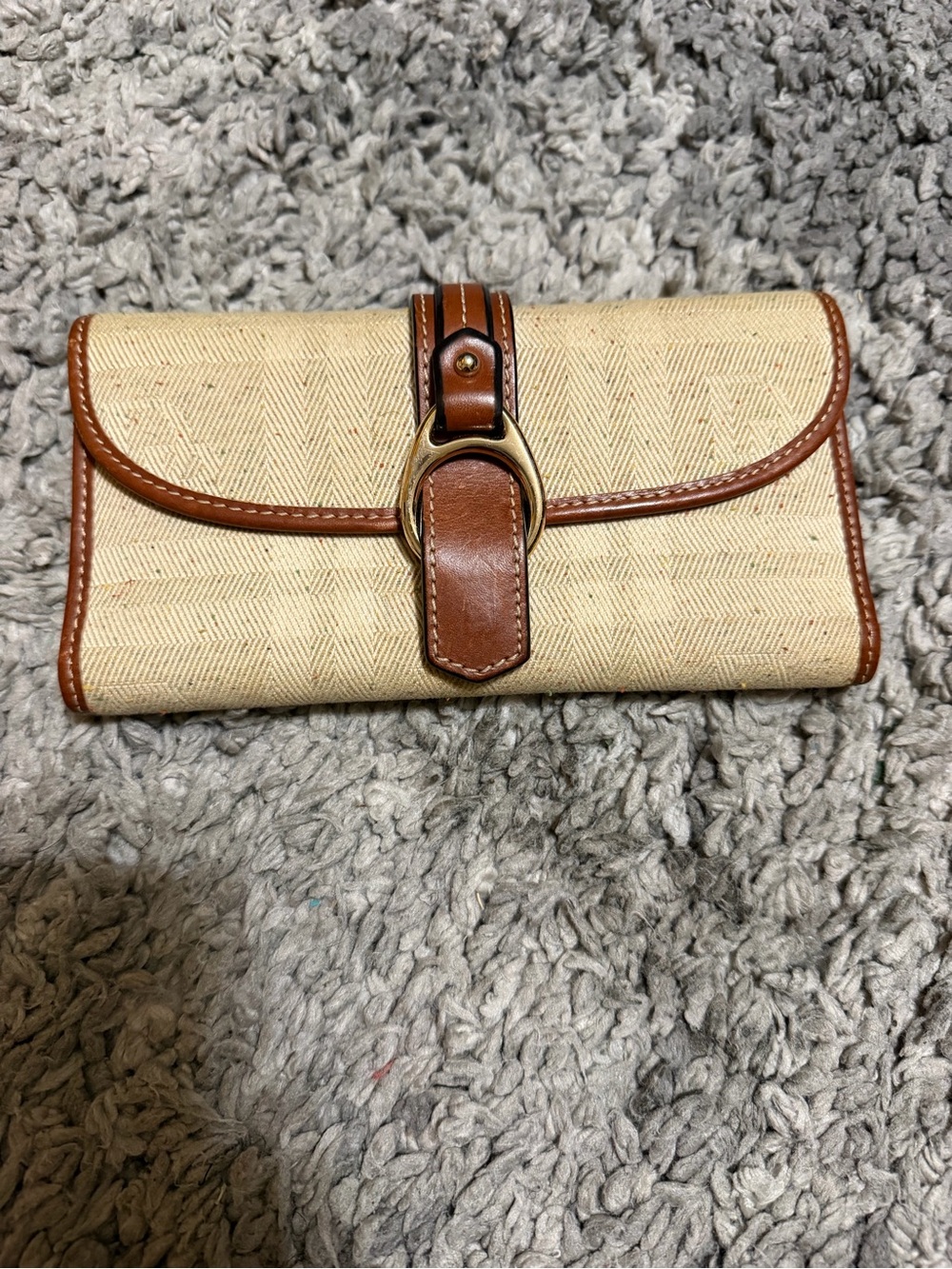 Dooney & Bourke Beige Canvas Wallet with Brown Leather Trim